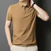 Camisa Polo Masculina Lisa de Cor Sólida Sem Marcas Leve Luxo Lar Manga Curta Respirável Seda de Gelo Casual Camiseta de Manga Curta