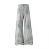 Pantalones Vaqueros Rasgados de Pierna Ancha Ligeramente Acampanados para Hombre, Estilo Americano High Street Delgado para Verano 2026, Pantalones de Hombre Estilo Retro Streetwear con Salpicaduras de Pintura