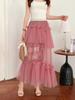 Falda Asimétrica Popular de Alta Gama Ins Transfronteriza para Mujer Primavera y Verano Nuevo Estilo Pantalones Dulces que Cubren la Carne Anti-Exposición Falda de Malla