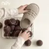 Pantuflas de algodón bordadas en inglés estilo niña Hamudin, invierno, amigables con la piel, felpa, cálidas para interior, hogar, antideslizantes, suela suave