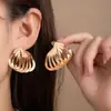 Pendientes Metálicos de Moda Creativa Estilo Ins Calados Corazón Estéreo Forma Geométrica Pétalos Estrella de Cinco Puntas Pendientes de Estilo Simple para Mujer