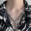 Collar Retro Gótico Europeo y Americano con Estrellas de Perlas Negras y Plateadas Colgante Simple Neutro de Alta Calidad Estrella de Cinco Puntas Hip Hop