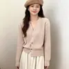 Cárdigan de punto de manga larga para otoño e invierno con cuello en V para mujer, nuevo suéter abrigo de punto ajustado con giro vintage para mujer