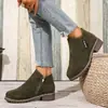 Botines retro de ante sintético con cremallera lateral, tacón medio grueso, suela de goma duradera, adecuados para el uso diario, suministrados para comercio exterior, para mujer