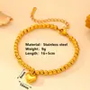 Pulseira de contas redondas de aço inoxidável com pingente de coração de pêssego, joia popular transfronteiriça, pulseira de amor de aço titânio, joia que não desbota