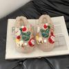 Piao Hong Desenho Animado Papai Noel Sapatos Peludos Femininos 2025 Outono e Inverno Novo Roupa Externa Quente Algodão Plus Veludo Sapatos Pão Chinelos