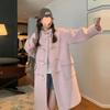 Abrigo de Lana de Largo Medio con Capucha y Botones de Cuerno para Mujer Otoño e Invierno 2025 Nuevo Estilo Preppy Abrigo Pequeño para Mujer