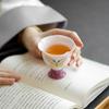 Taza de Té de Cerámica para el Hogar Estilo Japonés Pastel Flor Pintada a Mano Boca de Flor Pie Alto Taza de Maestro Portátil para Juego de Té Kung Fu