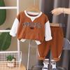 Traje de Primavera y Otoño para Niño 2024 Nuevo Bebé Niños Otoño Estilo Occidental Bebé Primavera y Otoño Waffle Manga Larga Conjunto de Dos Piezas
