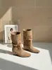 Botines cortos de estilo coreano 2026, modernos, nuevos, que aumentan la altura, punta fina, adelgazantes, color Maillard, para mujer, uso bidireccional, con tachuelas y fruncidos, a media pantorrilla