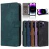 Funda de cuero para iPhone 16 para Samsung S24, estilo retro esmerilado, antirrobo, con diseño de pincel, color liso, para tarjetas, tipo billetera, 15Pro