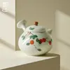 Tetera Japonesa con Mango Lateral de Caqui Pintada a Mano Juego de Té Kung Fu para Uso en Casa con Filtro de Agujero de Bola, Tetera Pequeña de Mano