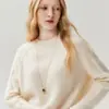 Suéter de cachemira nuevo, de corte relajado, cuello redondo y manga raglán para mujer, un suéter de lana versátil perfecto para usar en capas en otoño e invierno.