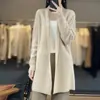 Nuevo cárdigan de punto de lana pura para Otoño e Invierno 2026, de manga larga para mujer, color liso, holgado, cálido, estilo perezoso, abrigo largo