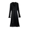 Falda de punto estilo Chanel con mangas acampanadas, elegante vestido de punto ajustado con solapa pequeña para mujer.