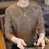 Camiseta de manga comprida outono e inverno para homens, moletom pulôver gola redonda folgado, camisa base versátil jacquard da moda masculina