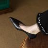 Zapatos de Trabajo Negros Cuero Suave Slip-on Zapatos para Desplazamiento Retro Francés Puntiagudos Boca Baja Tacones Altos para Desplazamiento Otoño Nuevo