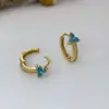 Pendientes de plata de ley 925 con turquesa azul, diseño geométrico de moda estilo ins, únicos y de alta gama, lujo ligero con incrustaciones de diamantes, pendientes de aro para mujer
