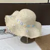 Chapéu de Palha de Aba Larga com Estampa Floral para Mulheres, Estilo Férias na Praia de Verão, Chapéu Versátil e Simples para Proteção Solar, Moderno