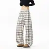 Pantalones de cuadros negros y grises Cleanfit, colección de otoño para hombre, corte holgado, pierna recta, pierna ancha con caída fluida, pantalones largos casuales de moda