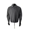 Sudadera de cuello polo gris oscuro para hombre, estilo primavera y otoño, tacto de alta gama, camiseta base de manga larga, top americano retro de cuello camisero