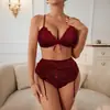 Conjunto de Lencería Sexy de Encaje Rojo Europeo y Americano Transfronterizo, Conjunto de Dos Piezas Sexy con Sujetador Push-Up y Bragas