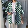 Camisa a cuadros de cuadros blancos y negros para hombre, primavera y verano, holgada, moderna, de marca, holgada, casual, versátil, top, camisa