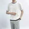 Playera Suéter Simple Combinable para Hombre Verano Color Sólido Ajustado Estilo Coreano Moderno Cuello Redondo Manga Corta Combinable Top Casual
