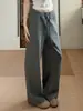 Pantalones Mochi de Rayas Horizontales de Cintura Alta Estilo Coreano Gris Medio para Mujer Otoño 2026 Nuevos Pantalones Rectos Adelgazantes Favorecedores con Caída para Negocios