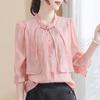 Nova Camisa Branca Chinesa Falsa Duas Peças Feminina Manga Média Verão 2024 Nova Moda Feminina Borda de Orelha Estilo Nacional Top