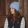 Gorro de Punto Cepillado de Color Sólido Mezclado con Lana de Alpaca Hecho a Mano para Mujer Otoño Invierno Gorro Corto de Lana a Juego