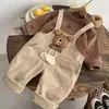 Ropa Infantil Transfronteriza Primavera Nuevo Estilo Conjunto de Peto de Manga Larga de Dibujos Animados para Bebés y Niños Pequeños Conjunto de Dos Piezas