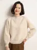 Suéter de cachemira pura para mujer, engrosado, cuello redondo, con mangas abullonadas, cálido, de corte holgado y adelgazante, perfecto como capa base o top de punto