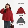 Top cálido de invierno Pudding Haru para niñas, nuevo estilo de invierno 2026, chaqueta de algodón reversible roja con cuello alto para niños