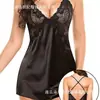 Comércio exterior europeu e americano transfronteiriço lingerie sexy sexy imitação seda de gelo alça cruzada nas costas camisola conjunto sexy D5074