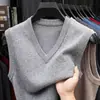 Chaleco de lana 100% australiana para hombre, 335 gramos, engrosado con entretela, chaleco de hombre con puntada plana de cuatro agujas, camisa de hombre de hilo fino engrosada