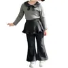 Conjunto de Dos Piezas para Niñas de Primavera y Otoño: Elegante Conjunto de Moda Coreana para Bebés y Niños: Camiseta Rayada con Cuello de Muñeca y Pantalones con Falda Volante