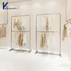 Arara de Exposição para Loja de Roupas, de Chão, Dupla Camada para Roupas Infantis e Femininas, Altura Ajustável, Arara de Aço Inoxidável para Pendurar Roupas