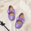 Zapatos Mary Jane de Cuero con Lazo para Niñas, Zapatos de Florista para Eventos, de Correa Única con Velcro, Suela Suave Antideslizante, Zapatos Planos de Princesa