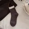 Meias de Ponto Bolinha Meia-Panturrilha para Mulheres, Meias de Algodão Melard Vintage Outono e Inverno, Meias Largas Estilo College com Borda Enrolada Estilo Coreano para Meninas