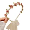 Diadema Nueva Estilo Perla Rosa con Cinta de Flores, Accesorio para el Cabello de Mujer, Tocado para Dama de Honor, Pasador para el Cabello Dulce con Lazo, Disponible para Venta al por Mayor Mixta