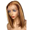 Amazon Transfronterizo Moda Europea y Americana Nueva Peluca de Cabello Recto Color Piano con Raya Media Peluca Frontal de Encaje Cobertura Completa de Cabeza