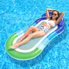 Nueva Cama Flotante Inflable de Malla de Color Degradado con Almohada Tumbona Acuática Playa Piscina Juegos Acuáticos Esterilla Flotante Inflable