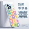 Estilo Popular de Celebridad de Internet Venta Caliente Dulce Patchwork Cuadros Flores Pequeñas Funda para Teléfono Superficie Brillante Vidrio Funda para iPhone18promax