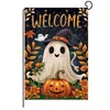 Novas Bandeiras de Jardim de Halloween Transfronteiriças, Bandeiras Externas de Caveira e Fantasma de Outono, Pequenas Bandeiras Coloridas de Boas-Vindas para Jardim e Pátio