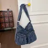 Bolsa de tela de mezclilla duradera para mujer, bolsa cruzada para el trabajo, bolsa de hombro versátil con múltiples bolsillos, bolso cruzado grande casual para mujer