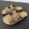 2026 Verano Nueva Moda Versátil Sin Cordones Hebilla Doble Planas Zapatillas de Mujer Talla Grande Piel de Vaca Corcho Zapatillas Venta al por Mayor