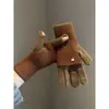 Luvas de lã tricotada Melard de uso duplo com blocos de cor para mulheres, aquecedores de pulso quentes sem dedos para inverno para ciclismo e estudantes