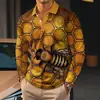 Camisa polo masculina casual com estampa, manga longa, importada, digital, cor bloco Amazon, moda masculina