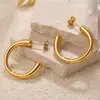 Pendientes de Acero Inoxidable Chapados en Oro de 18k con Forma de C, Estilo Ins de Celebridad de Internet Transfronteriza Europea y Americana, Pendientes de Moda Elegantes para Mujer, Simples Retro
